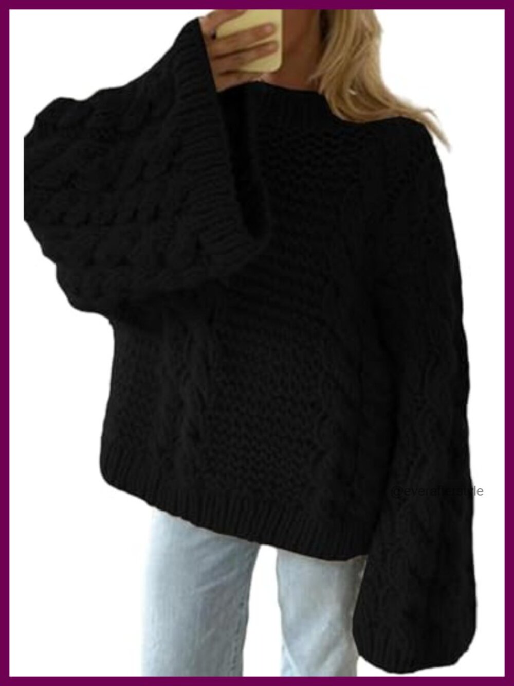 Oversized Cable Knit Sweater Long Sleeve Chunky Pullover